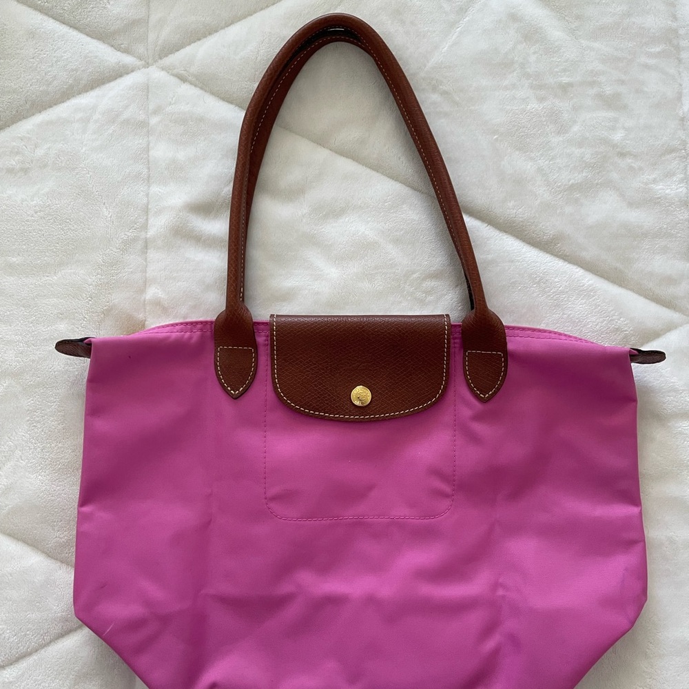 Longchamp Fuchsia Tote with Chocolate Accents